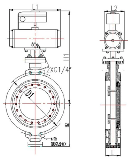 ステンレス・スティール トリプル・エクセントリック・pneumatic バターフライ・バルブ 高性能 1