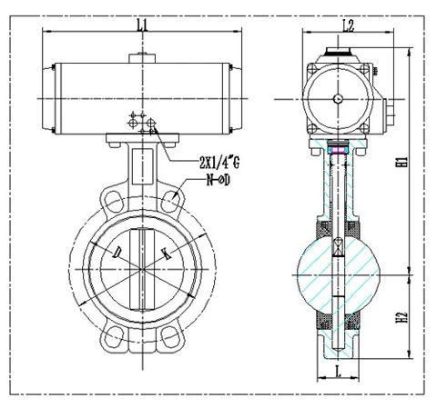 DN300 Pn16 パネウマティックバタフライバルブレスレスタイルの柔らかい鉄のウエファーバタフライバルブ 1